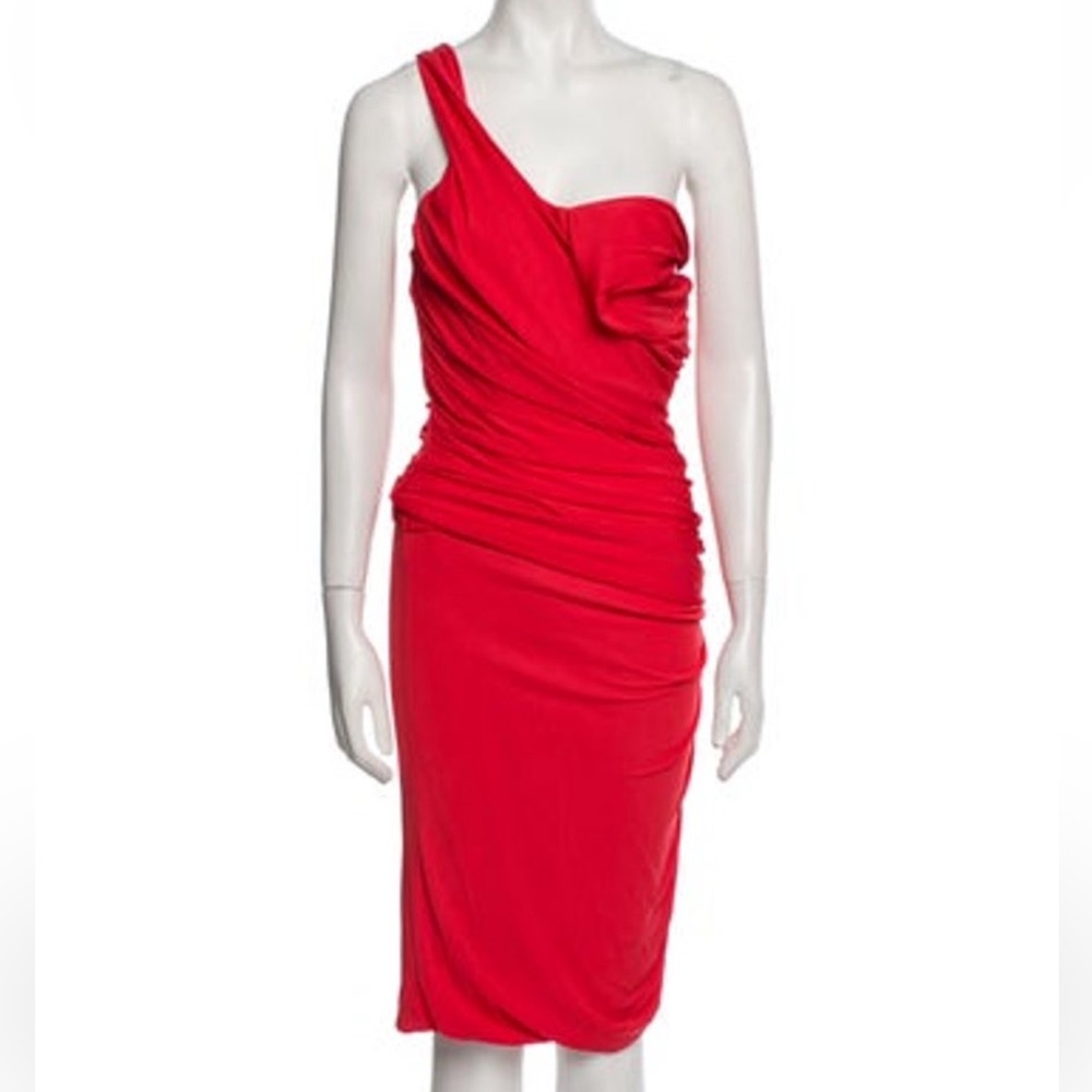 Halston Heritage One Shoulder Scarlet Dress